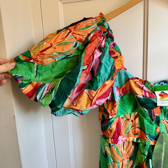 NWT Farm Rio Banana Foliage Puff-Sleeve Cotton Voile Midi-Dress - Large - Picture 10 of 16